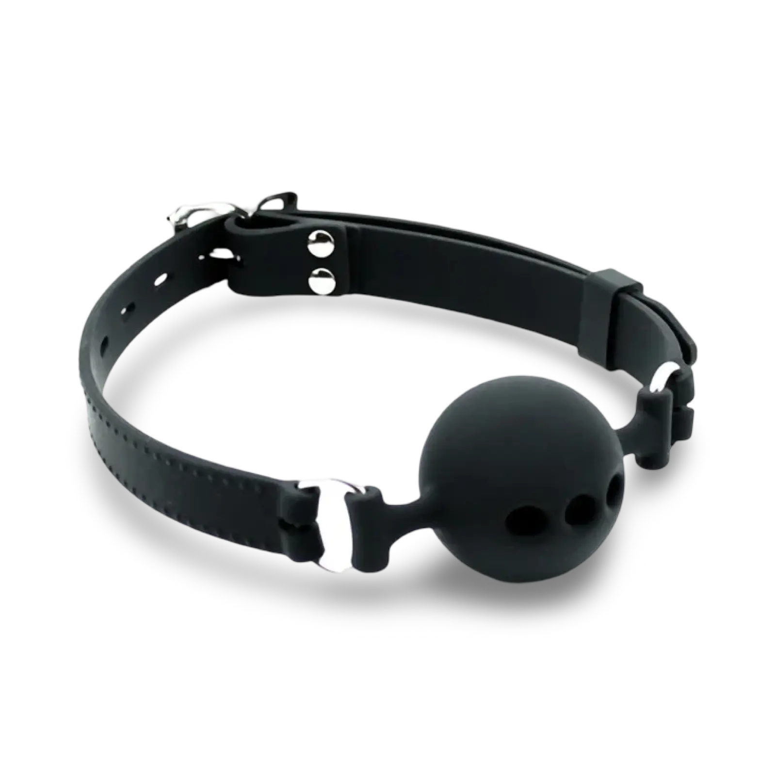 Sort Ball Gag i silikone med justerbar strop.